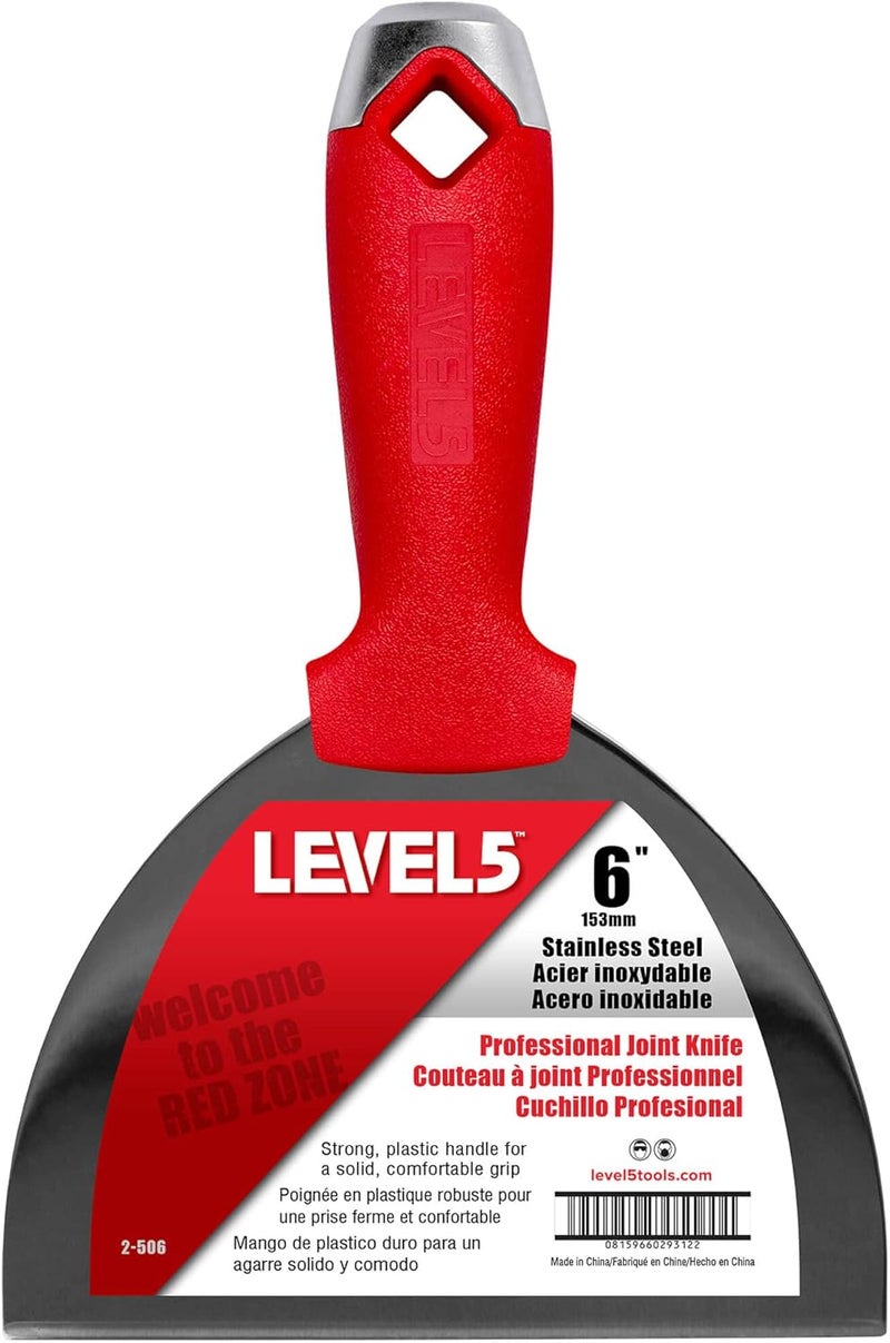 6" Stainless Steel Drywall Joint Knife - | Pro-Grade | Metal Hammer End | Sheetrock Gyprock Plasterboard Mud | 5-506